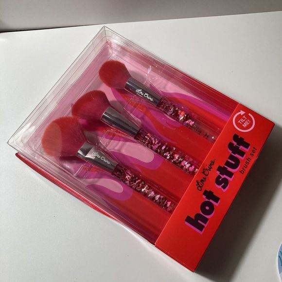 Lime Crime Hot Stuff Limited Edition Brush Set Rare 3 Piece Set Glitter Hearts